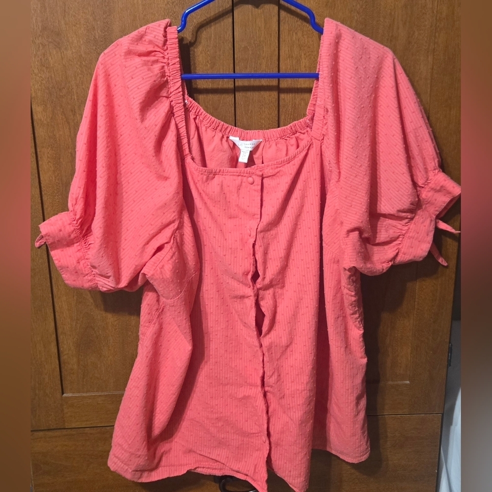 LC Lauren Conrad Deep Coral Textured Blouse